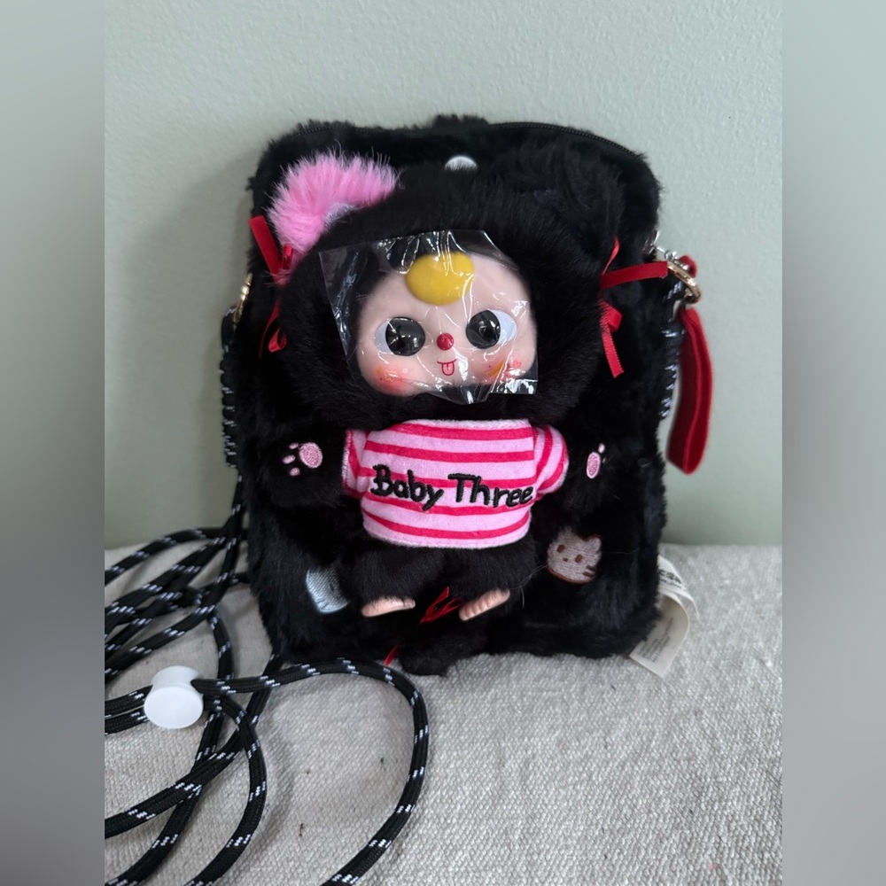 Authentic Baby Three Plush Phone Bag – Removable Plush Brand New Black Pink